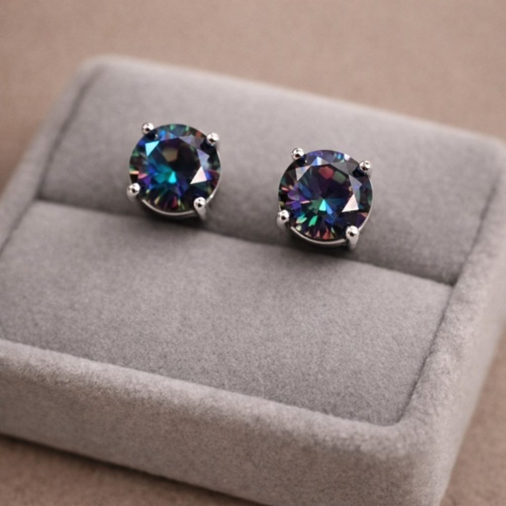 Mystic Topaz CZ Round Prong Set 925 Sterling Earrings | 1.56 TW NWT #474